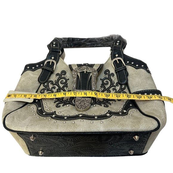 (8-210) Brand New w/Tag Beige Leather-Like Western Shoulder Handbag - Picture 7 of 12